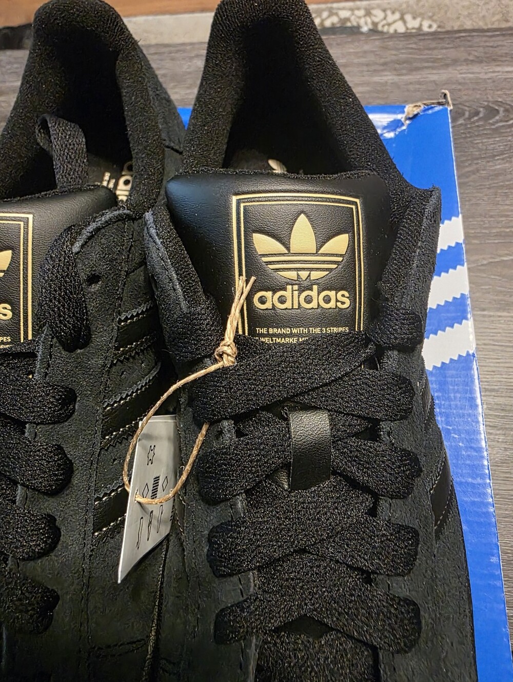 Adidas Superstar 2 Black Suede Low-Top Sneakers with Gold Logo - Picture 8 of 9